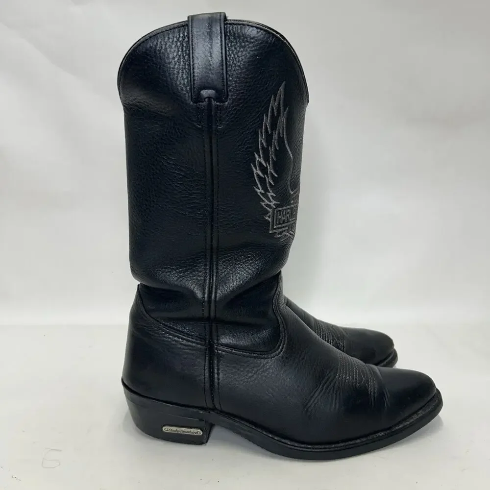 Harley-Davidson Motorcycle Embroidered Cowboy Boots “Black”